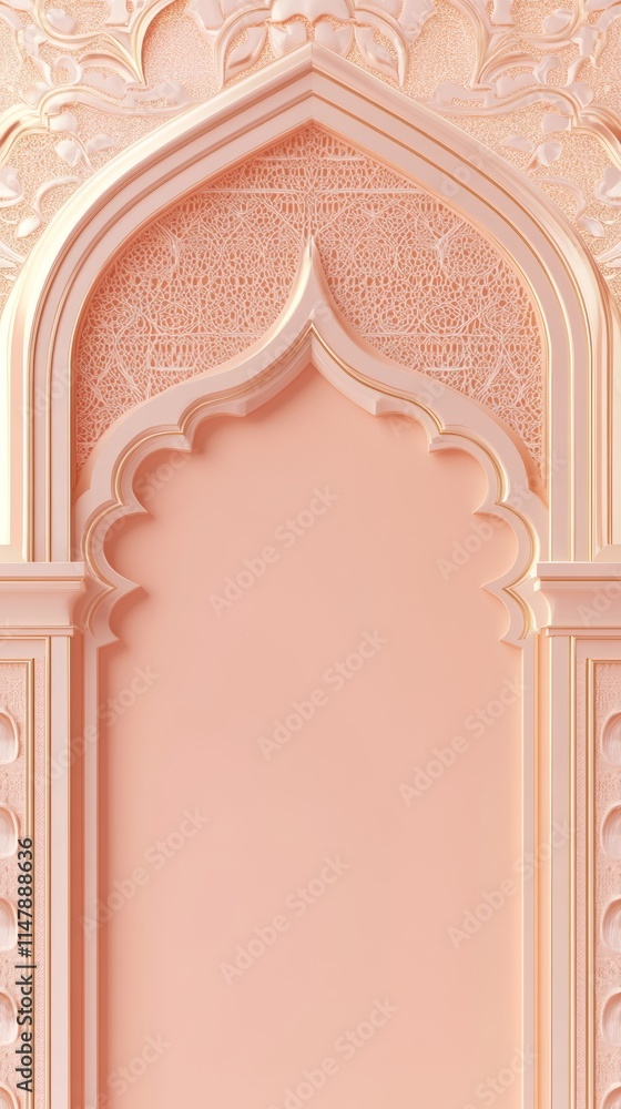 Aufkleber a pink archway with gold trim. the archway is open and has a gold border. the archway is in the midd