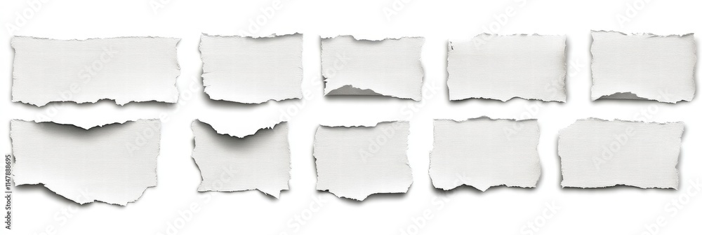 Poster torn sheets of white paper arranged in a pattern, isolated on a white background for creative design