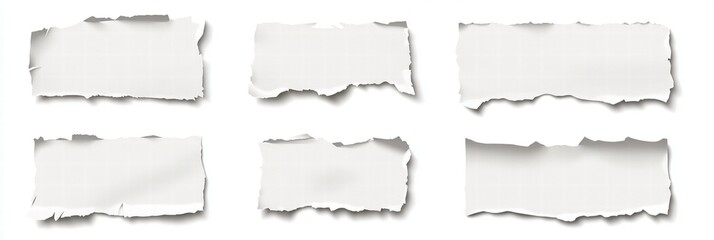 Collection of Torn Paper Sheets in Various Sizes and Shapes, Isolated on a White Background for Creative Use in Design Projects, Presentations, and Artworks
