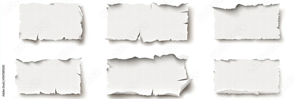 Aufkleber torn sheets of blank paper isolated on white background showcasing jagged edges and irregular shapes