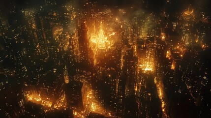 Naklejka premium City lights from above with 'The hustle builds empires' glowing brightly 