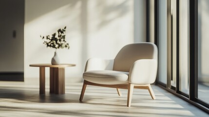 Minimalist modern lounge with open, sleek decor. Featuring clean lines and neutral colors