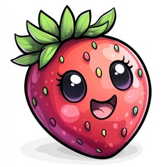Obraz premium Cute cartoon strawberry with big eyes and happy smile. (1)