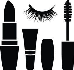 Female Makeup Items Eye | vector silhouette illustration on white background
