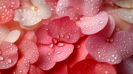 Close-up of hydrangea petals covered in refreshing water droplets