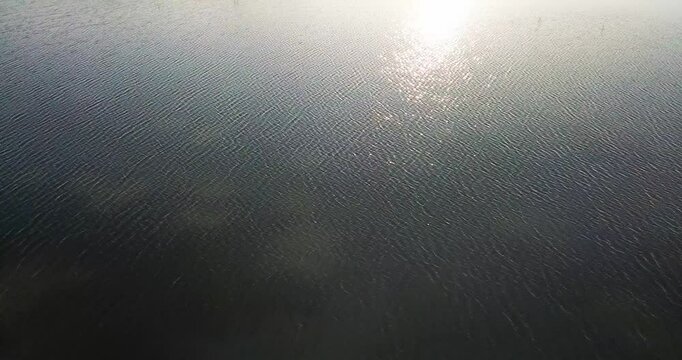 Drone view of Sultan Reed Pond in Kayseri, Turkey. This natural reserve serves as a wintering area for many birds.
