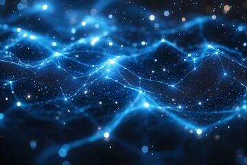 Abstract digital network design with glowing blue lines and particles