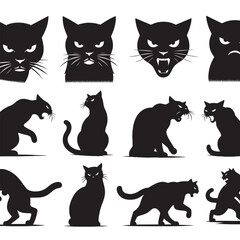 Black cat silhouettes in various poses.