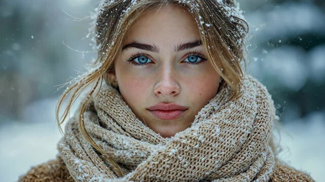 Woman wearing scarf and scarf around her neck. This versatile image can be used to showcase winter fashion or as concept of staying warm in cold weather