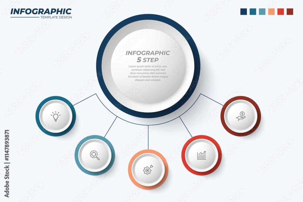 Poster vector infographic label design with circle infographic template design and 4-5-6 options or steps. 