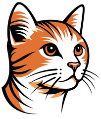 Colored Drawing of Cats Head Isolated on White Background - Illustration Suitable as a Logo or Design Element or Tattoo, Vector
