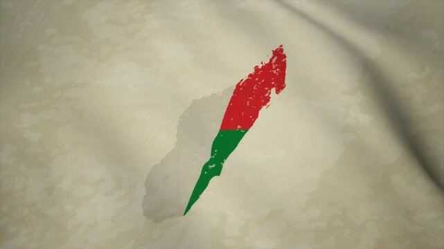 Wavy Map of MADAGASCAR with Flag in Body Isolated on Vintage Background
