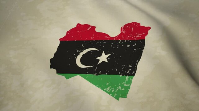 Wavy Map of LIBYA with Flag in Body Isolated on Vintage Background