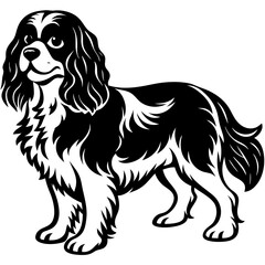 cavalier king charles spaniel dog black silhouette vector with white background