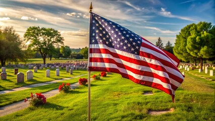 Hutchinson Kansas Memorial Day Cemetery American Flag - Patriotic Photo