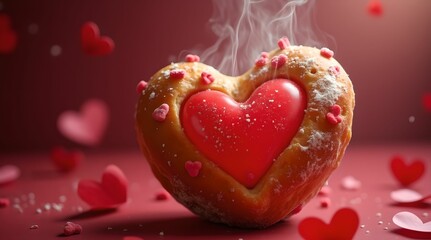 Fototapeta premium Heart shaped cake on black romantic background. Valentine's Day concept