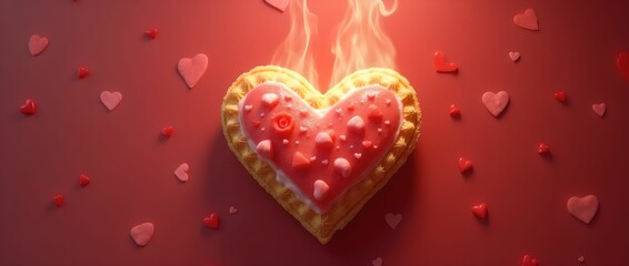 Heart shaped cake on black romantic background. Valentine's Day concept