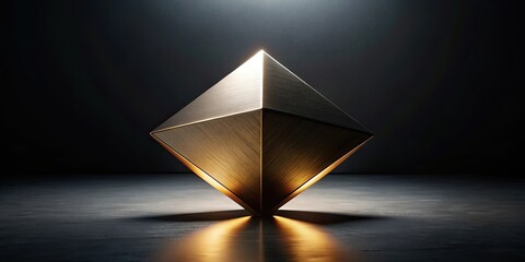 Illuminated brushed gold geometric shape on dark surface