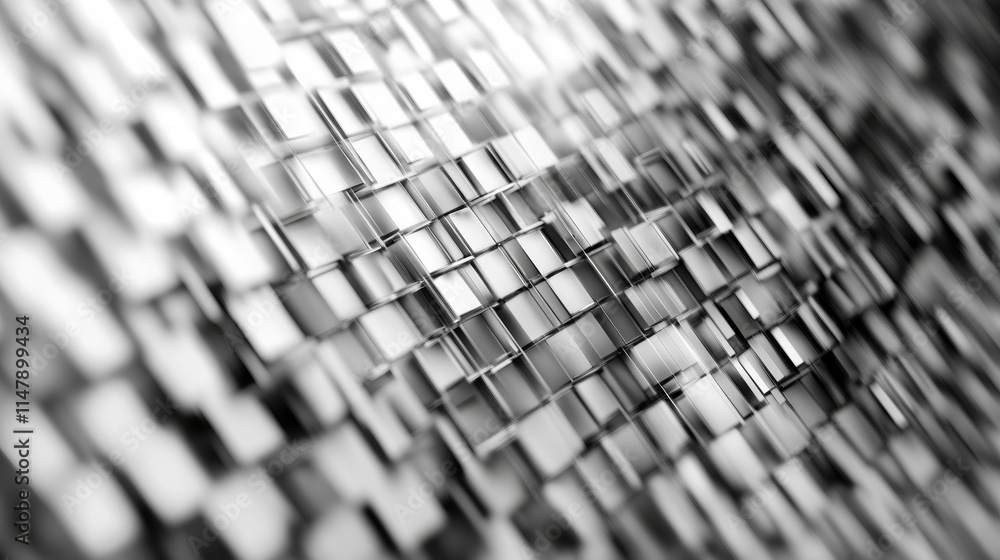 Poster close-up of a textured metallic surface with geometric patterns, showcasing depth and reflection in 