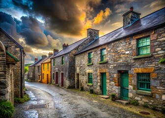 Ireland Old Store Buildings Long Exposure Photography - Historic Irish Shops, Rustic Architecture, Vintage Irish Streetscapes