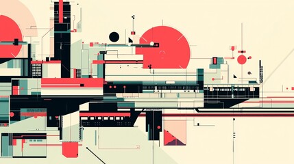 imagine prompt: Abstract depiction of a factory production process, with minimal design elements illustrating seamless automation and smooth workflow, using clean lines and muted tones 