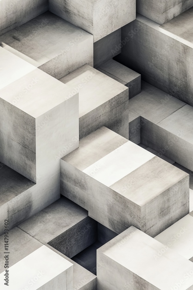 Poster aerial view of abstract geometric concrete blocks forming a modern architectural pattern with dynami
