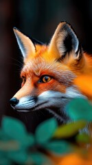 Fototapeta premium Majestic Red Fox in Natural Habitat with Lush Greenery and Vibrant Orange Fur Captured in Stunning Detail