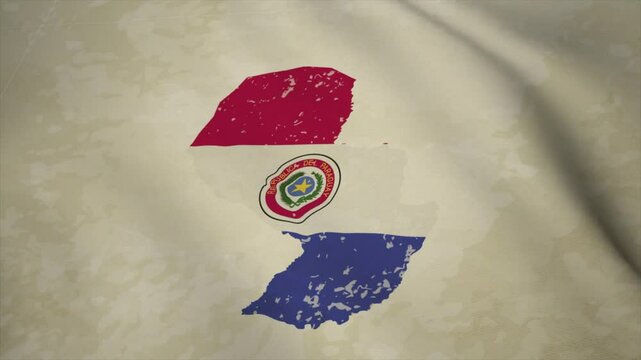 Wavy Map of PARAGUAY with Flag in Body Isolated on Vintage Background