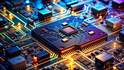 Obraz premium AI Generated Circuit Board, Technology Documentary Photography