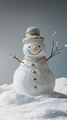 Obraz premium Frosty snowman standing in fresh snow, with golden twinkles and copy space for holiday greetings-4