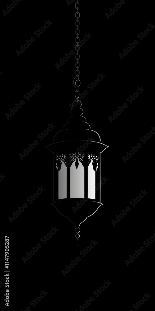 Poster a black lantern is suspended from a chain, casting a shadow on the wall. the lantern is hanging from