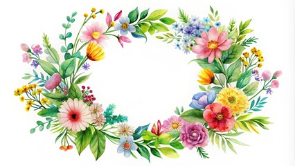 Vibrant Watercolor Floral Wreath A Perfect Springtime Design Element for Invitations and Announcements
