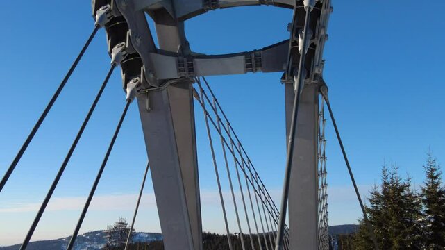 Sky Bridge 721, Lower Moravia, Czech Republic - December 1, 2024: The longest pedestrian suspension bridge in the world. Mountain resort Dolni Morava