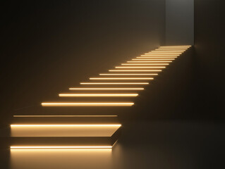 Fototapeta premium Stairs leading up into a bright light, with the steps illuminated by warm lighting