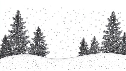 Snowy Winter Landscape With Pine Trees