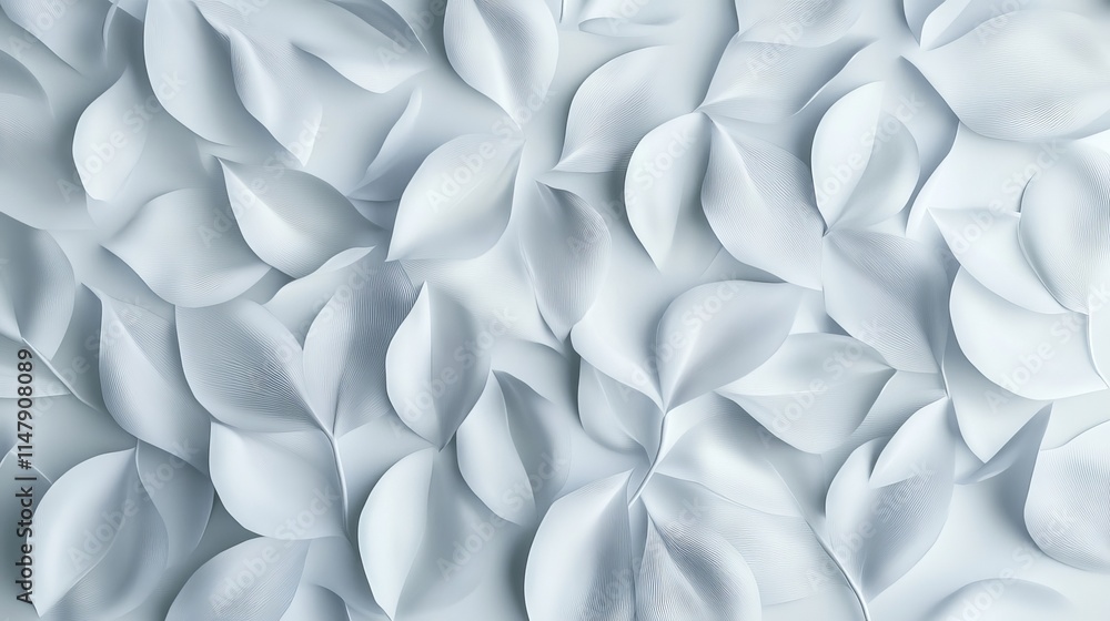 Poster elegant abstract white leaf pattern with soft shadows, perfect for modern design projects and creati