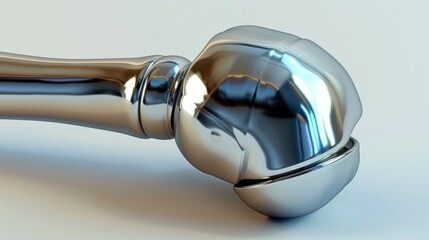 Close up shot of a sleek shiny chrome or metallic mechanical component or engineering part with a highly reflective textured surface and geometric angular design  The image has a modern