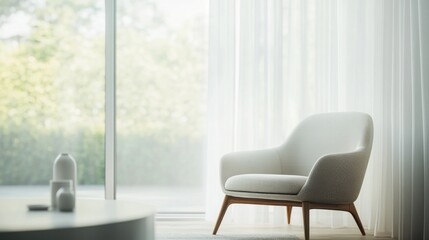 Minimalist modern lounge with refined, clean design. Featuring sleek lines and neutral tones