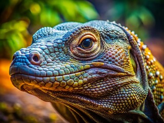 Fototapeta premium Komodo Dragon Close Up Portrait, Long Exposure Photography, Reptile, Indonesian Dragon, Wildlife Photography