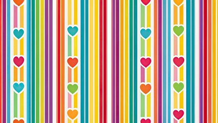 Vibrant Rainbow Stripes with Scattered Colorful Hearts Pattern