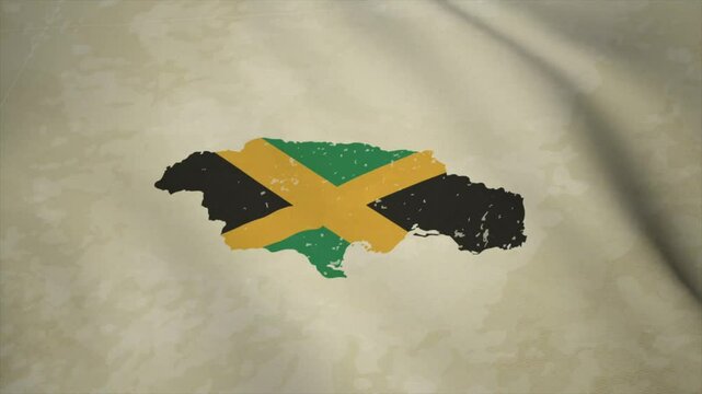 Wavy Map of JAMAICA with Flag in Body Isolated on Vintage Background