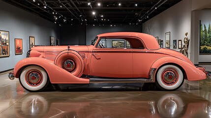 Obraz premium Classic Pink Coupe in Art Gallery Museum Exhibit
