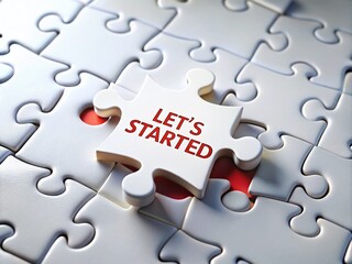 Let's Get Started: White Puzzle Pieces, Business Start, New Beginning, Project Launch, Success, Motivation