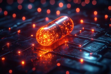 Futuristic Pill with Illuminated Circuitry