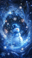 Obraz premium Sparkling snowflakes surround snowman and 2025 in icy surroundings-1