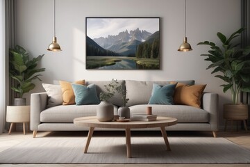 living room interior with comfortable sofa and elegant table