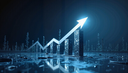 Growth chart with rising bars symbolizing financial success on reflective background
