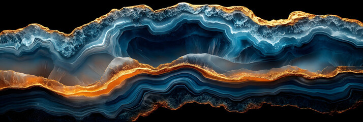 Obraz premium Ocean Agate Geode, Blue & Gold Swirls, Nature's Art