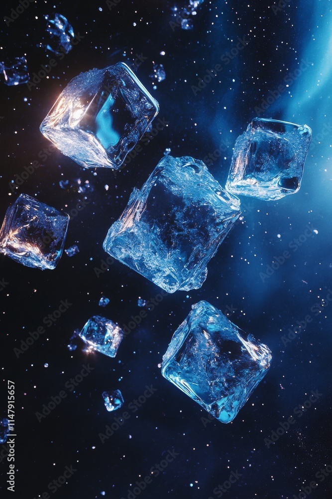 Aufkleber a blue sky with a bunch of ice cubes floating in it. the cubes are scattered all over the sky and so