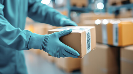 Handling packages with gloves in warehouse environment